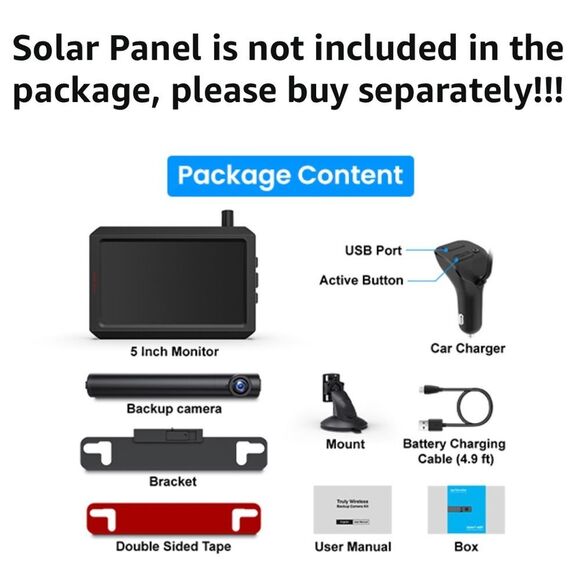 Autovox solar wireless auto rear backup camera w/5”lcd monitor/screen - Picture 10 of 14